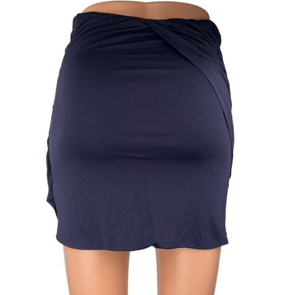 Yigal Azrouel Navy Blue Draped High Waisted Stretch Ruched Pencil Mini Skirt S - Picture 3 of 5